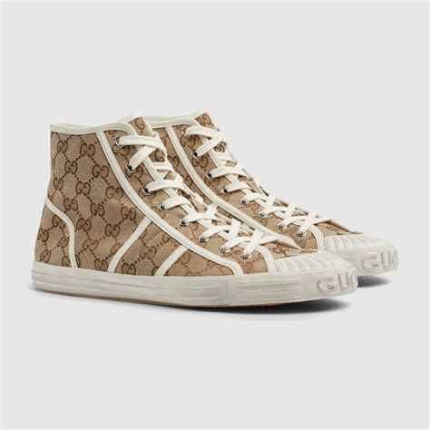 gucci common high gg fabric nero beige ebo|Men's GG high top sneaker in beige and ebony GG canvas.